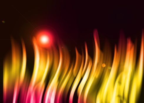 Yellow and red aura light abstract on black background