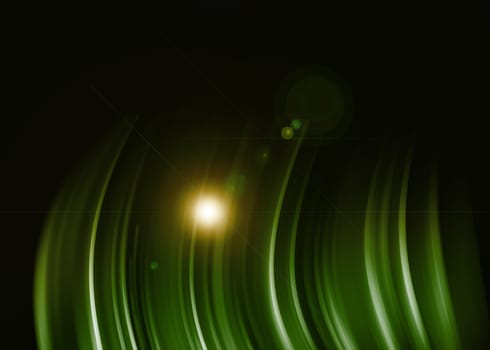 Green light abstract on black background