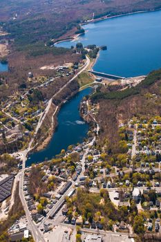 Aerial view of Clinton, MA and the Wachusett Dam