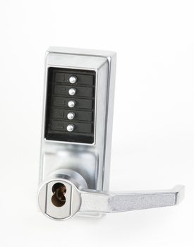 Mechanical keypad lock with five buttons in studio