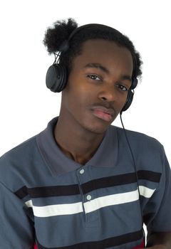 African American man listening to music isolated