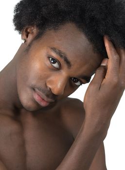 beautiful African American man black and white with long hair black isolated