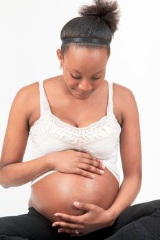 black African woman pregnant metisse isolated beautiful