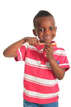 african american black child with a tooth brush isolated metisse hair curly