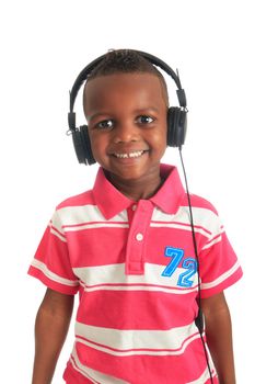 african american black child listening to music isolated metisse curly hair