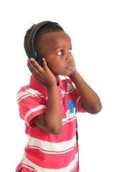 african american black child listening to music isolated metisse curly hair