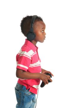 african american black child listening to music isolated metisse curly hair