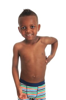 African American child shirtless black curly hair isolated metisse