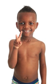 African American child shirtless black curly hair isolated metisse