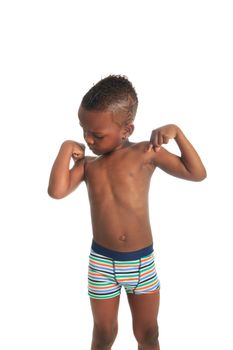 African American child shirtless black curly hair isolated metisse