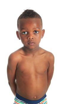 African American child shirtless black curly hair isolated metisse