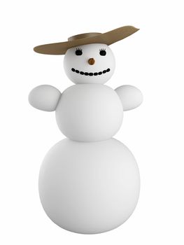 White snowman with hat on a white background