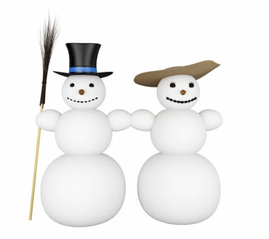 Two big snowman on a white background