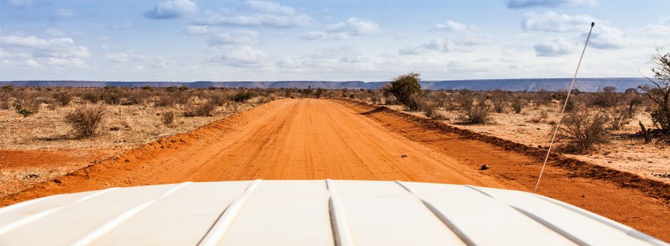 Turist point of view from a safari vehicle in Kenya, Tsavo East National Park