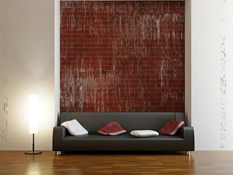 Sofa and a lamp near the wall