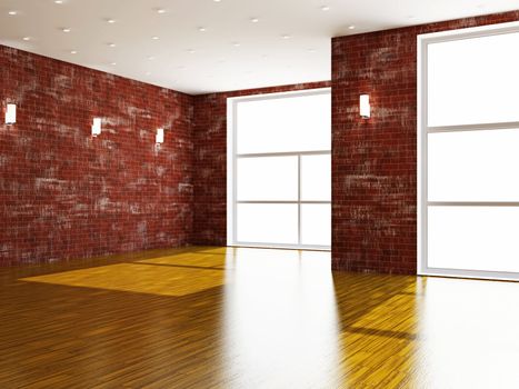 A large room with lamp and the windows