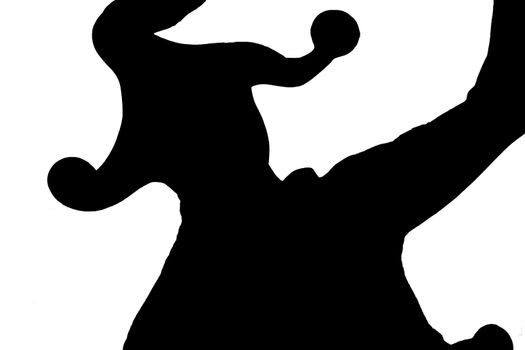Silhouette of dancing jester on white background
