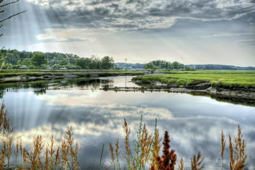 Marsh land in Scarborough Maine at high tide