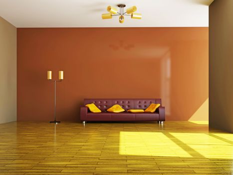 Sofa and a lamp near the wall