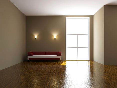 Leather sofa near the big window