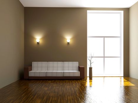 Sofa and a vase near the big window