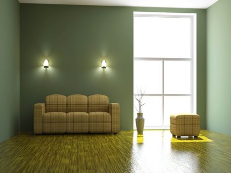Sofa and a vase near the big window