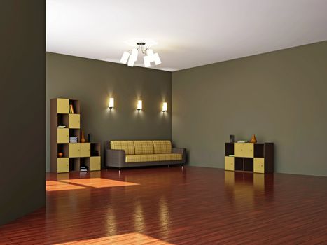 Large room with a sofa and furniture