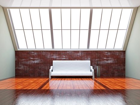 Sofa and a vase near the wall