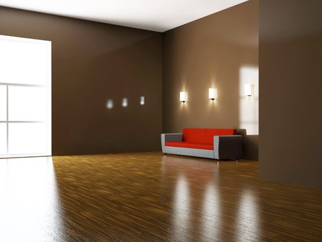 Sofa near the wall in the room