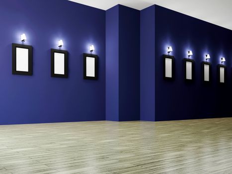 The big gallery with empty wooden frames