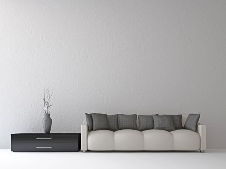 Sofa and a vase near the wall