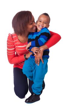 Mother and son laughing african black