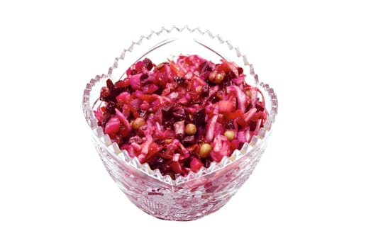 Beetroot salad in bowl isolated on the white background.