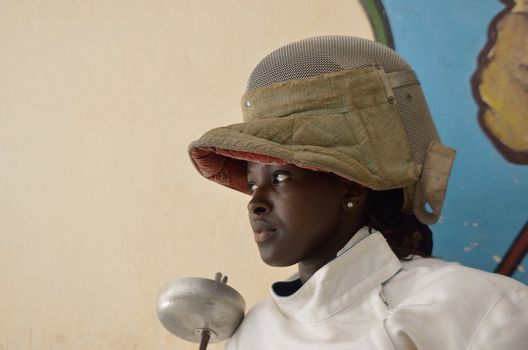 Dakar, Senegal-October,3: athlete of fencing in the gym, the only school of teachers of weapons. It has the assignment to spread the fencing and to give formation and diffusion in Africa