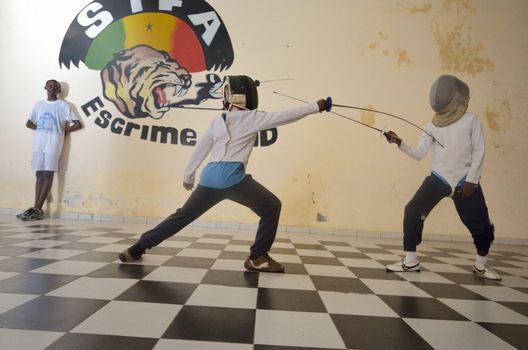 Dakar, Senegal-October,3: a gym for the fencing, the only school of teachers of weapons. It has the assignment to spread the fencing and to give formation and diffusion in Africa