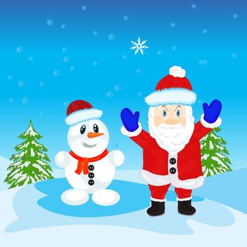 Illustration festive santa and snow person