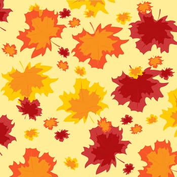 Colorful background from autumn sheet on yellow background