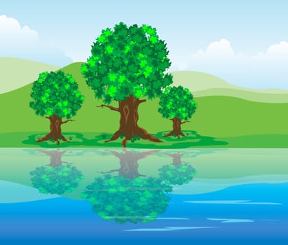 The Year landscape.Tree are reflected in clean water