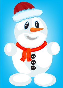 Festive snow person on turn blue background