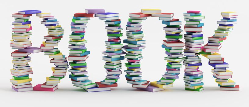 Letters are made of colorful books