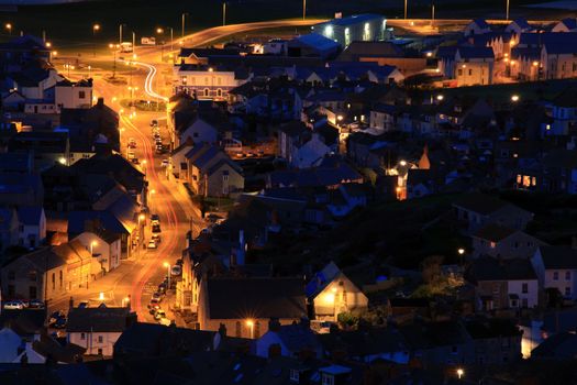 Terraced houses at night time on portland dorset