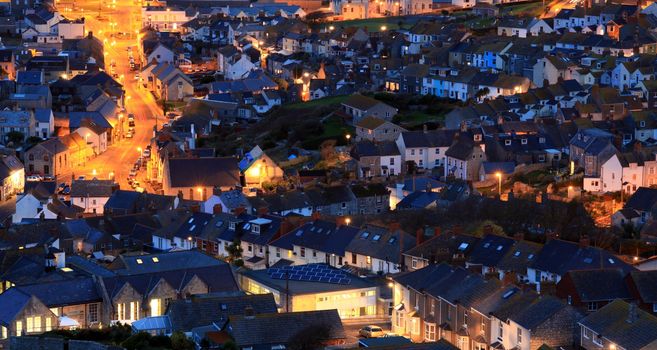 Terraced houses at night time on portland dorset