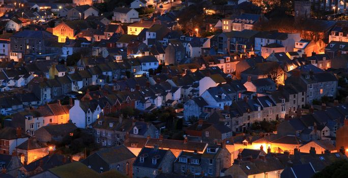 Terraced houses at night time on portland dorset