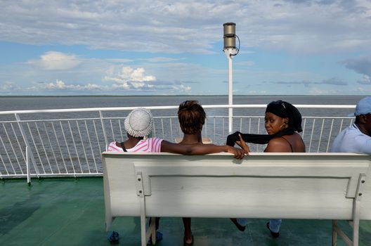 Ziguinchor,Senegal, September,30,2012 : passengers in the new ship that from Ziguinchor to Dakar. In 2002 it sank the old ship and they are dead 730 people.Now sails a new ship pride of the Senegal,in Ziguichor,September,30,2012