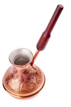 Copper coffee pot isolated over white background