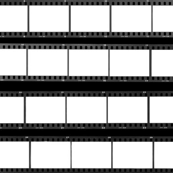 Blank film frames overexposed contact sheet analog filmstrip background.