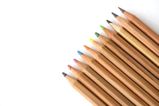 group of color pencil on white background