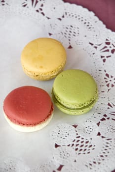 three of sweet color macarons