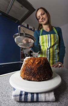 woman baking a cake in the kitchen