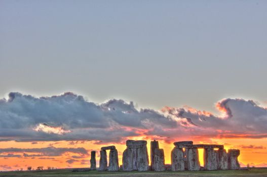 Ancient stoneage monument of stonehenge at sunset in wiltshire